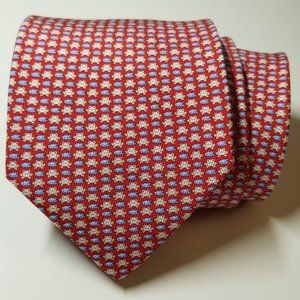 Salvatore Ferragamo Men's Red Silk Tie w/ Tiny Frog Pattern, New with Tags